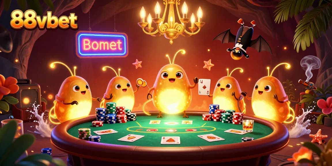 Illuminate your gameplay with the vibrant 88vbet casino scene featuring glowworms and poker elements.