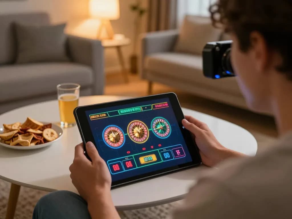 Engaging in live casino gaming on 789win tablet in a cozy home setting