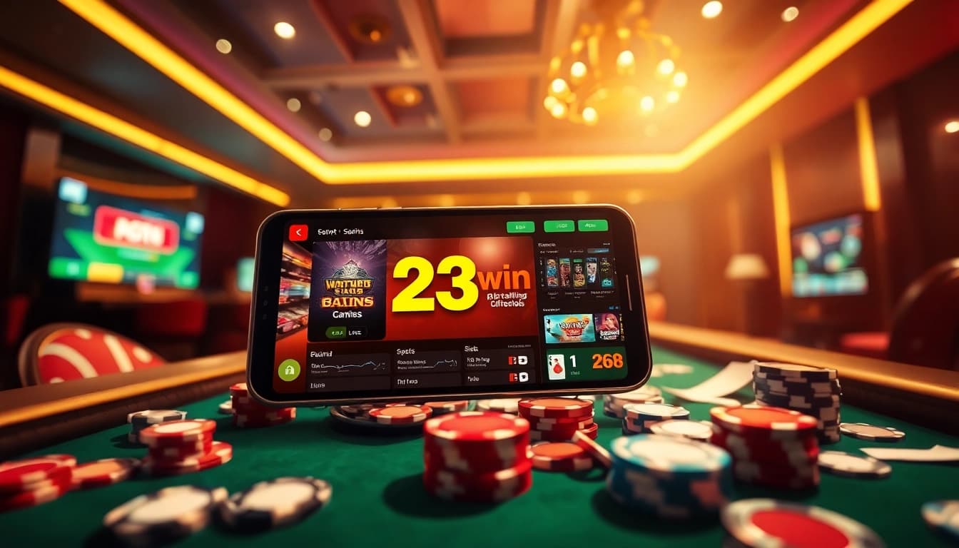 Exciting 23win gambling scene showcasing diverse games and a modern interface on a smartphone.