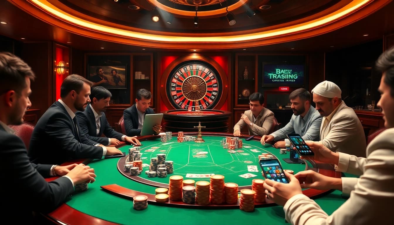 Exciting poker game atmosphere at a casino celebrating https://789win2.us.com/ with professional players and vibrant tables.