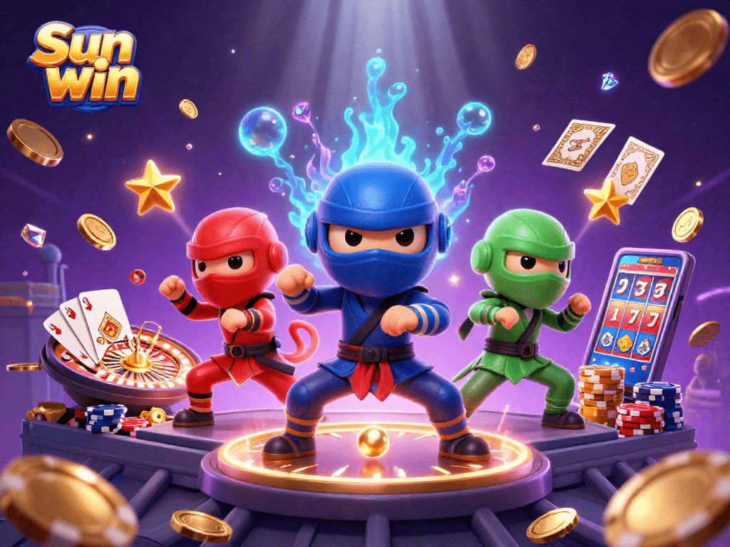 Experience thrilling martial arts with Sun win's colorful chameleons amidst golden gambling elements.
