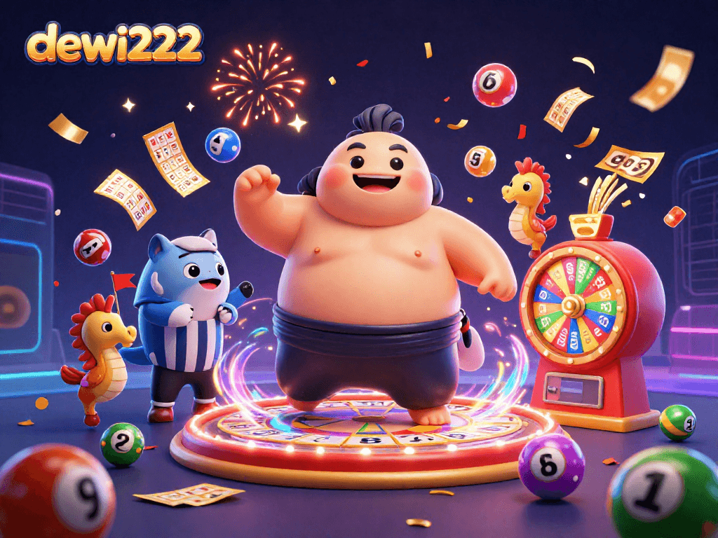 dewi222 merayakan keberuntungan dengan bola lotere warna-warni dan kartu bingo