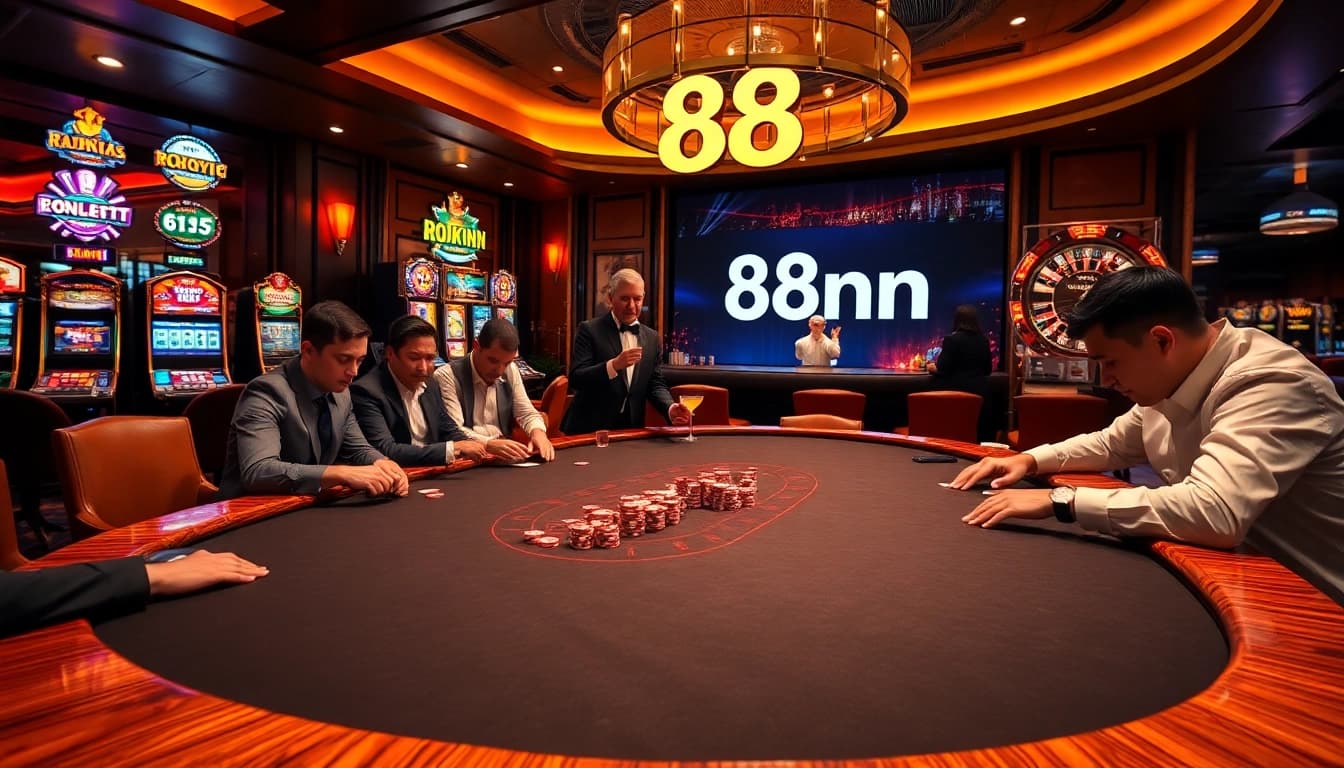Players enjoying a high-stakes game at 88nn's luxurious casino table experience.