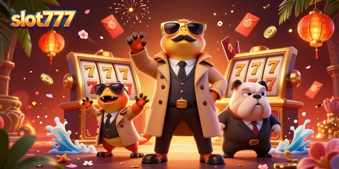 Spin to win with slot777 in a vibrant casino scene featuring playful raptors and exciting game elements.