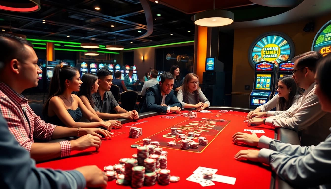 Engaged players at a bustling gambling forum showcasing casino games and vibrant discussions.