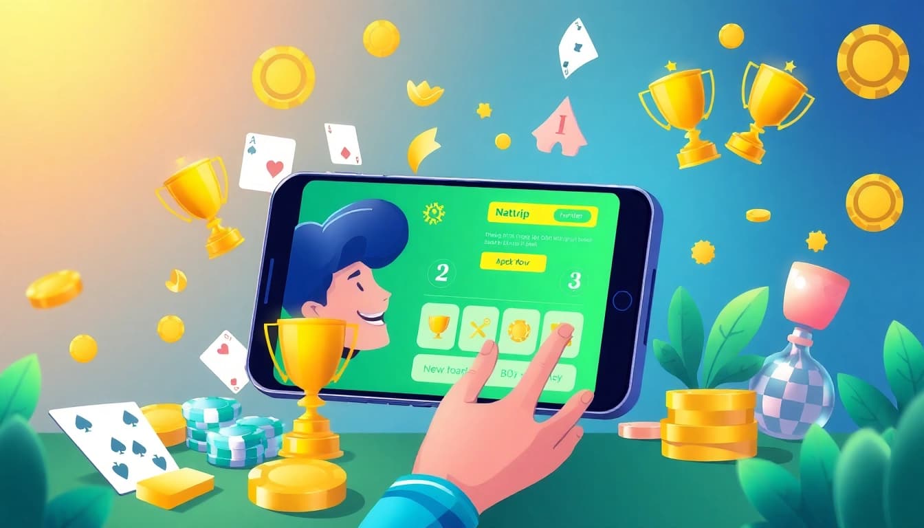 User engaging with Nhatvip APK iOS Android app, showcasing vibrant gaming elements.