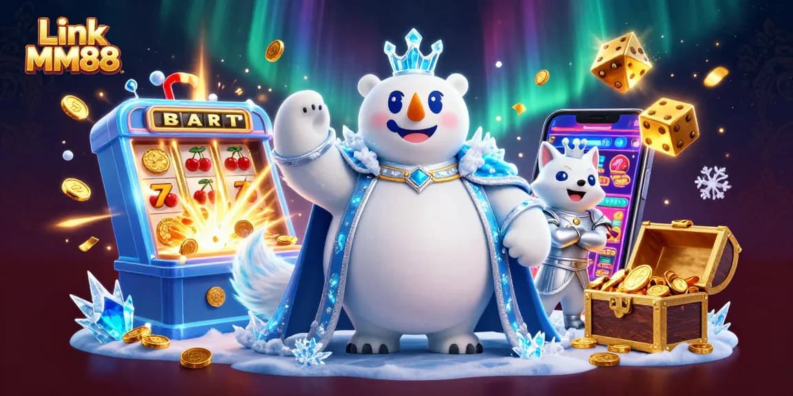 Experience big wins with Link MM88 in this vibrant casino-themed 3D illustration.