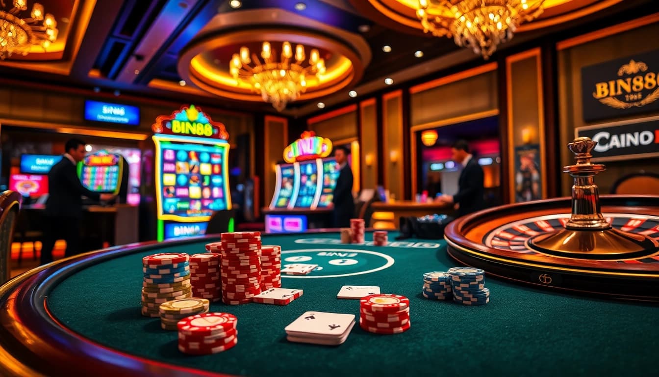Experience the excitement of gambling at BIN88 with vibrant casino tables and engaging gameplay.