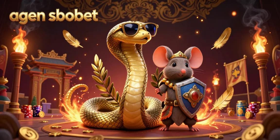 Experience thrilling bets with agen sbobet in a vibrant sports betting arena featuring Medusa and a warrior.