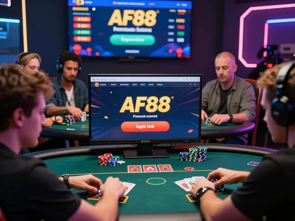 Engaged players enjoying the AF88 link gaming experience on diverse devices in a vibrant online casino atmosphere.