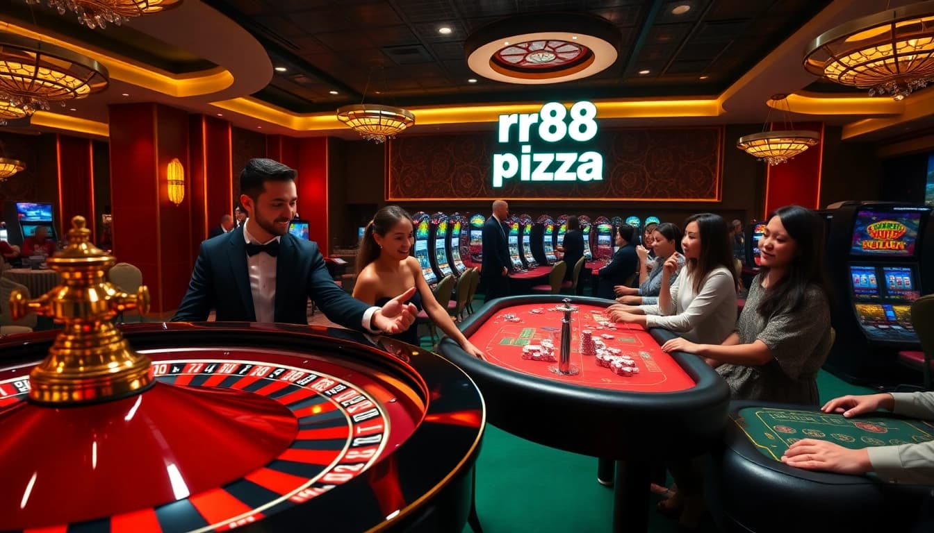 Exciting casino atmosphere showcasing players enjoying games at rr88.pizza.