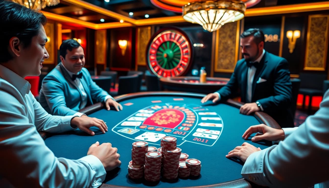 Co88 players enjoying a live dealer blackjack game in an elegant casino setting.