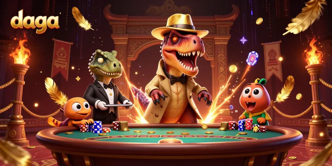 Experience thrilling gameplay action with daga at a dynamic casino table featuring vibrant characters.