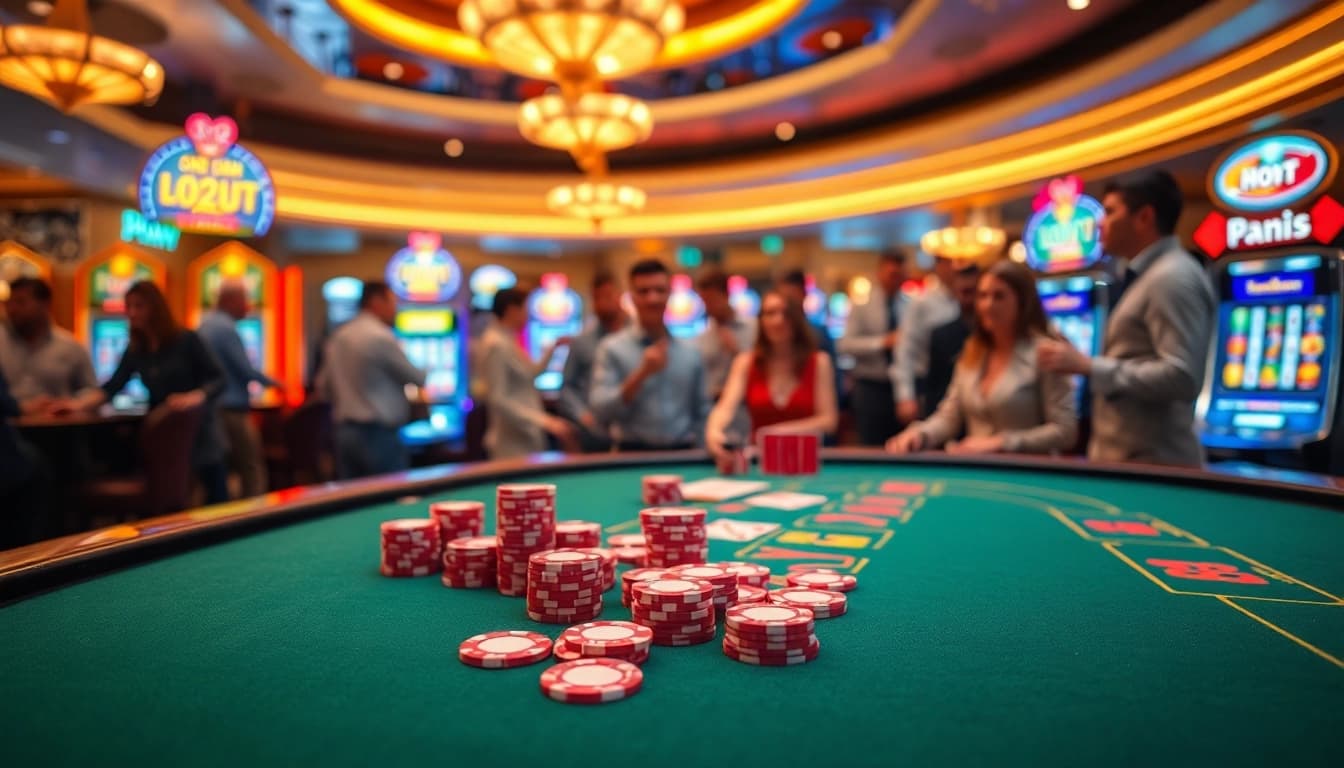 Exciting gameplay at AT99娛樂城 with vibrant chips and cards at a casino table.