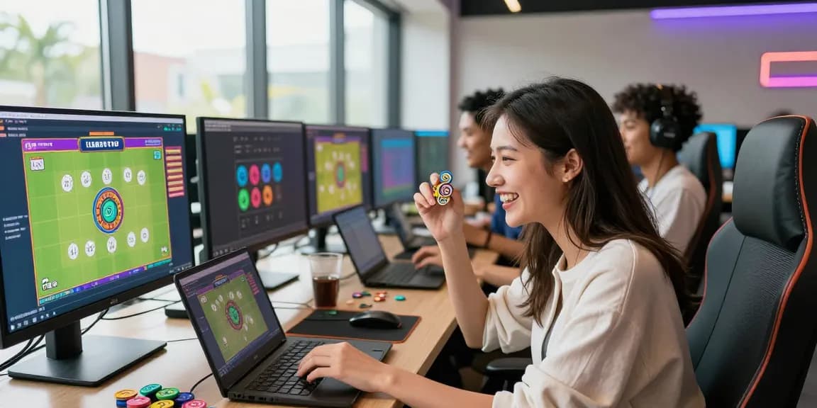 Dynamic scene of ulartoto togel players enjoying an online game together, showcasing vibrant gaming environment and excitement.