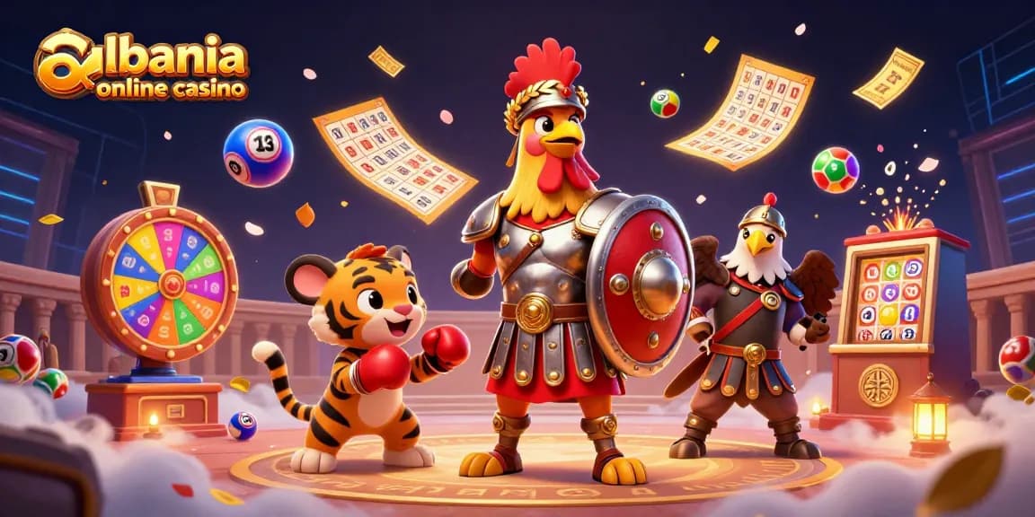 Engage in thrilling albania online casino gameplay with vibrant characters and dynamic game elements.