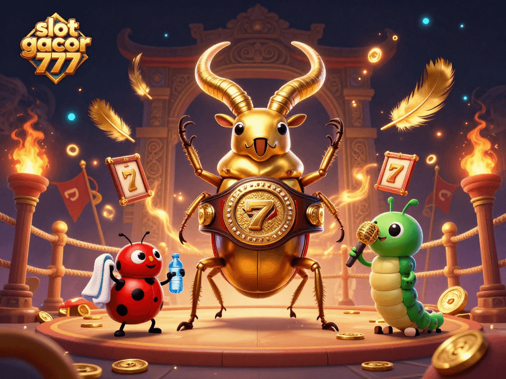 Experience thrill with slot gacor 777 amid golden creatures and vibrant casino elements.