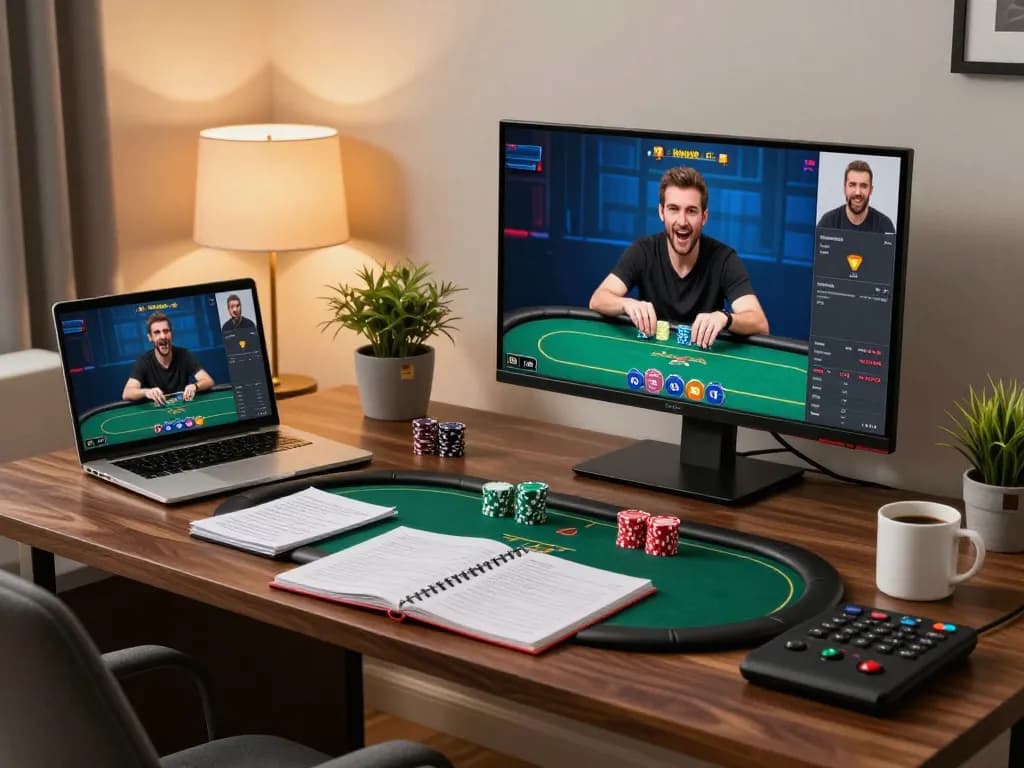 Players analyzing their strategies in an online poker game on F168 platform, showcasing excitement and focus.