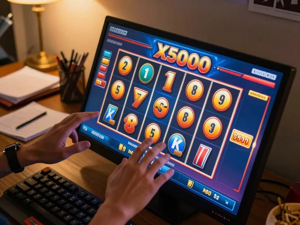 Engaging in thrilling Slot x500 gameplay on a cozy home gaming setup.