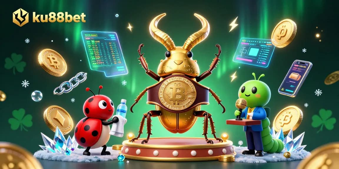 Engage with ku88bet's vibrant casino scene featuring rich cartoon characters and crypto elements.