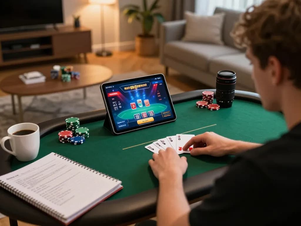 Player engaging in an exciting online poker game on lc88, showcasing strategic gameplay at home.