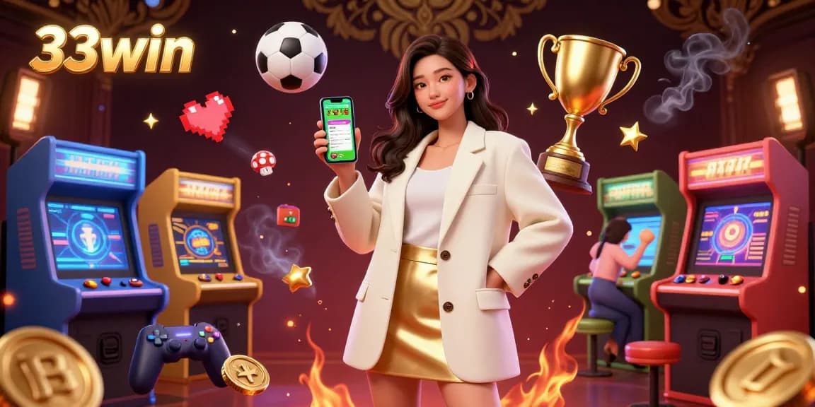 Bet on 33win with this dynamic illustration showcasing sports betting excitement and a friendly user experience.