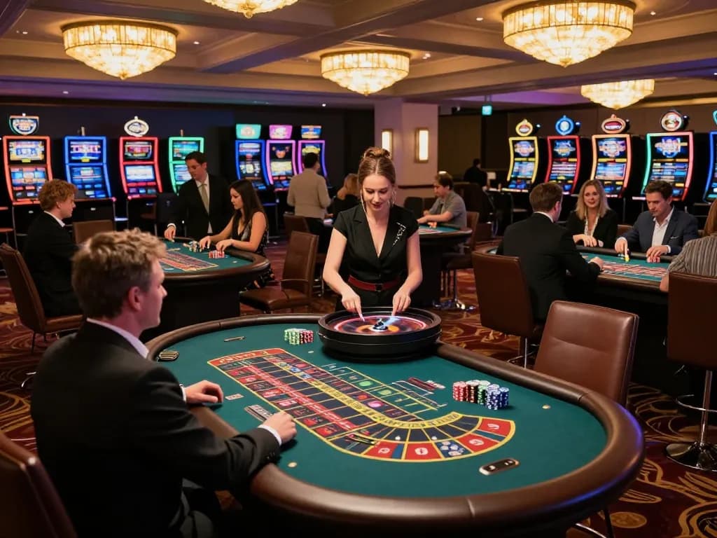 Pragmaticplay players enjoying high-stakes roulette at a vibrant casino floor