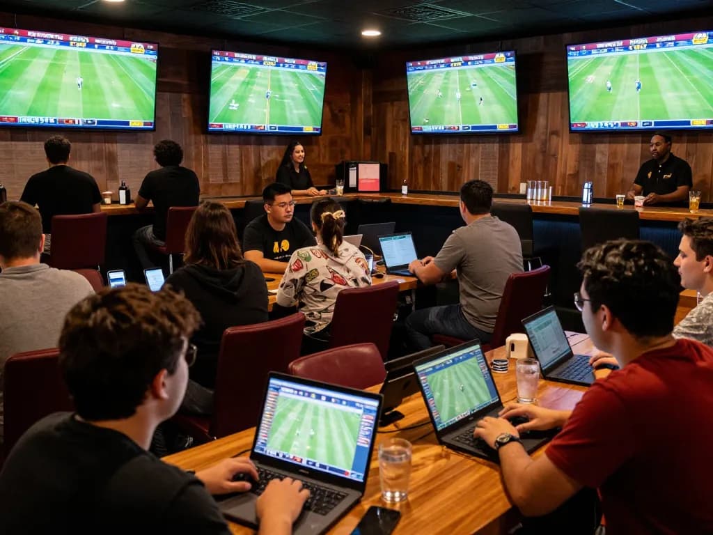 Enthusiastic fans engaging in sports betting at nhà cái bóng đá 388bet, placing bets on live matches.