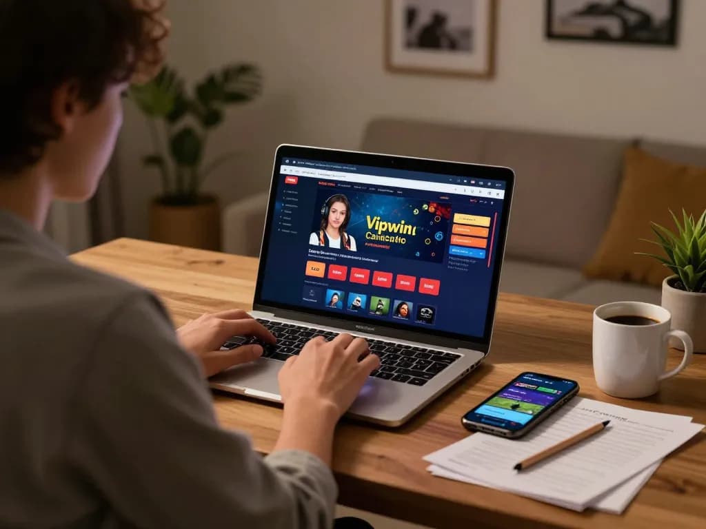Engaging online Vipwin gaming experience in a stylish home office.