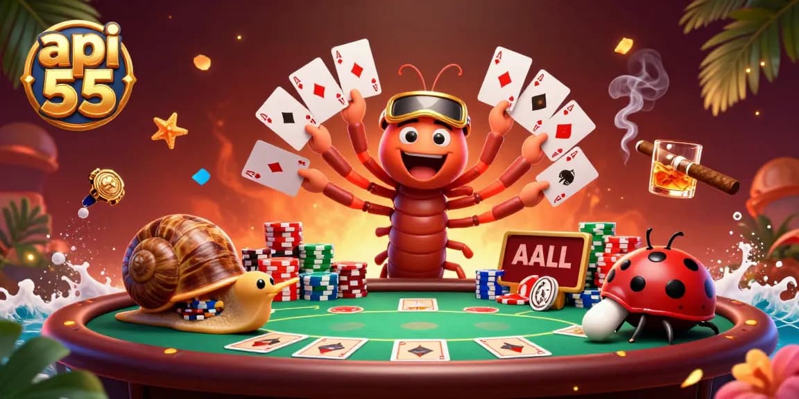 Celebrate exciting poker moments at api 55 with a thrilling millipede dealer and vibrant chip stacks.
