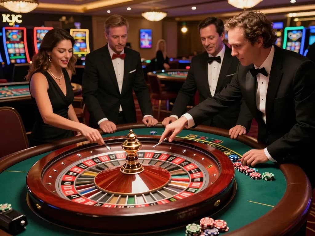 Players engaging at a KJC roulette table, enhancing the thrill of casino gaming with live action