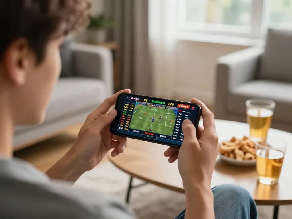 Engaging online sports betting experience with fabet app on smartphone, creating excitement at home.