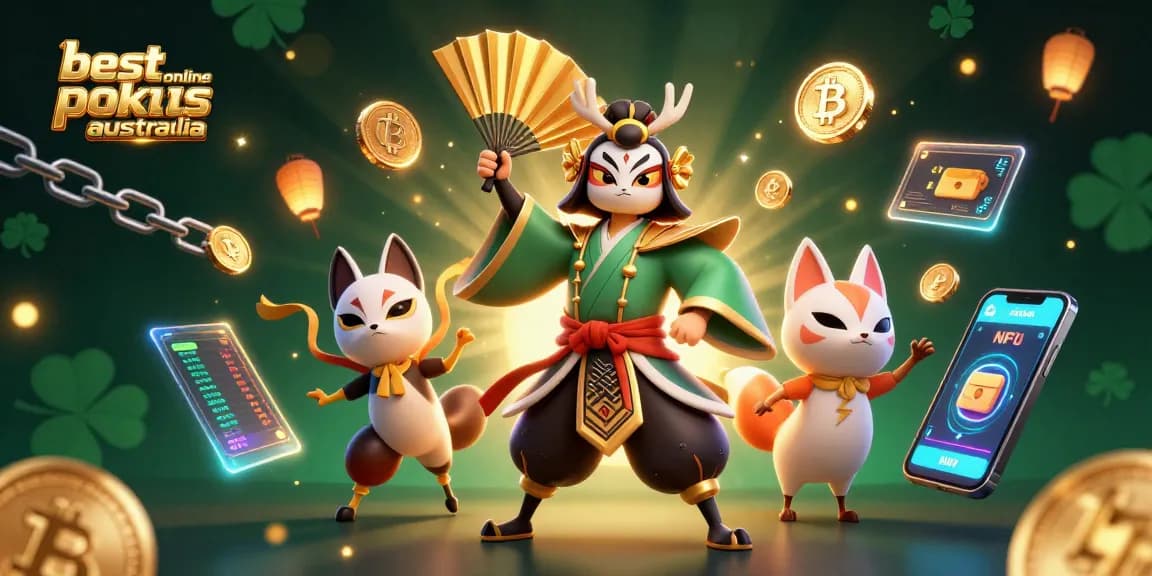 Experience the best online pokies Australia with vibrant 3D characters and gambling elements in an immersive casino scene.