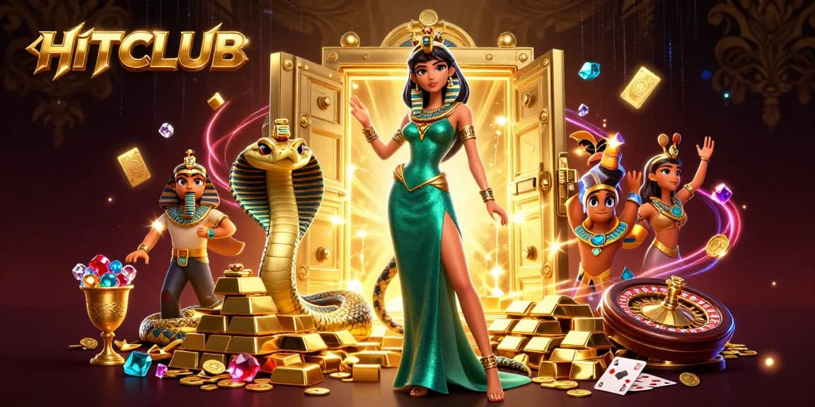 Engage with immersive HITCLUB live casino action featuring a glamorous scene of excitement and treasure.