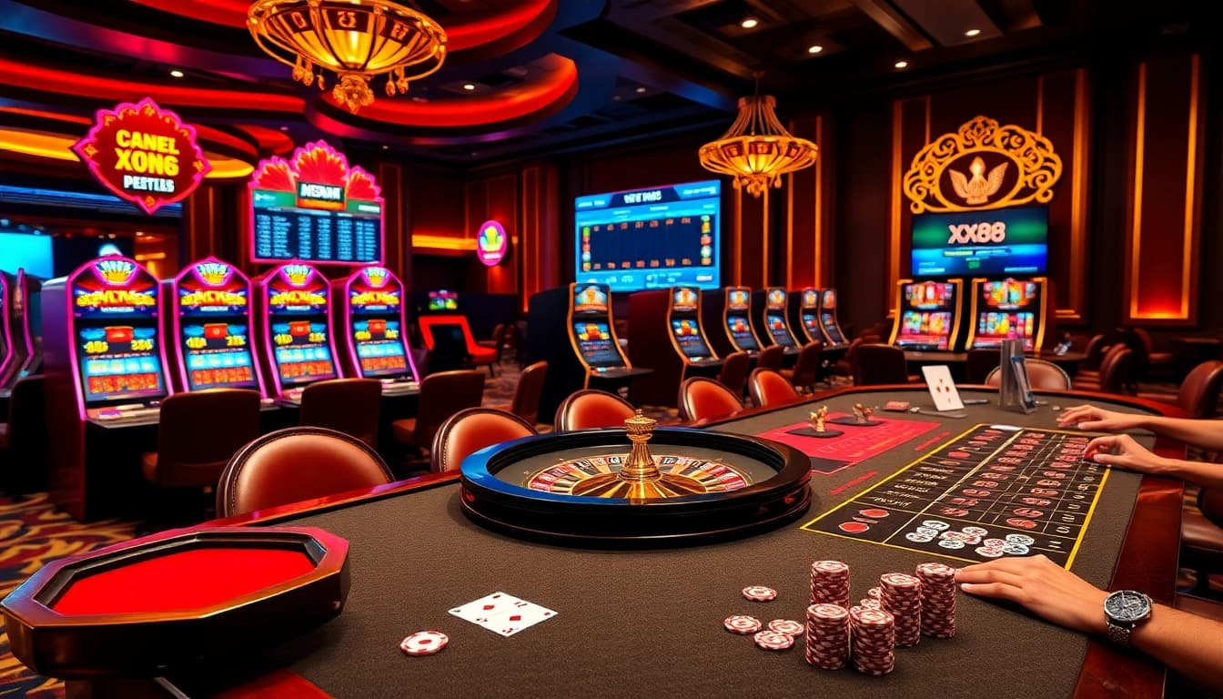 Experience the thrilling action of XX88 with vibrant casino tables and engaging slot machines.