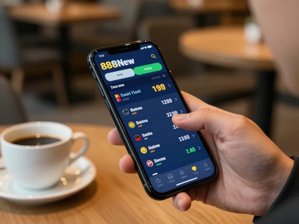 Engaging in sports betting using 888New mobile app, showcasing live odds