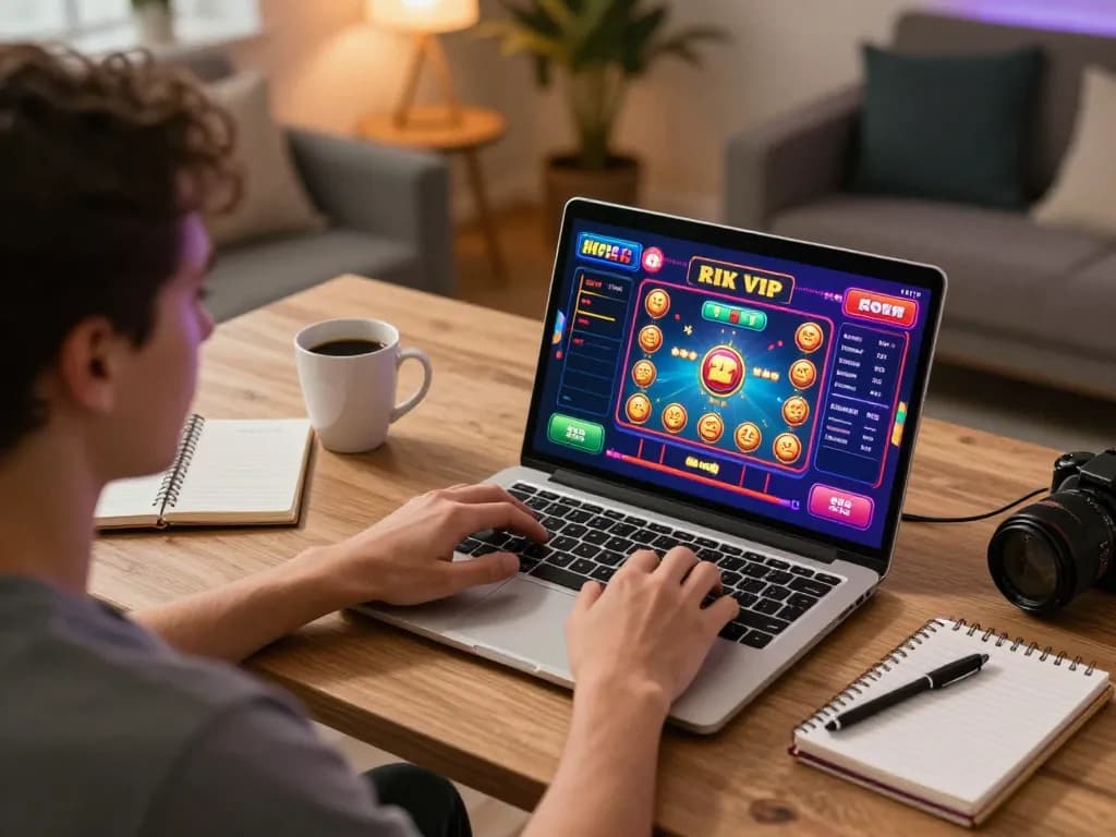Enjoying rik vip online casino gameplay on a cozy home desk setting