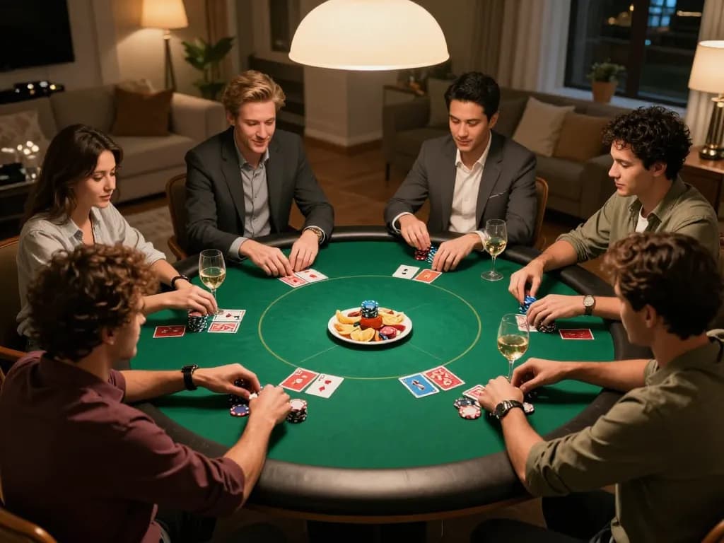 Engaged players enjoying strategic gameplay at a home poker night, featured in https://www-sg777.net/.