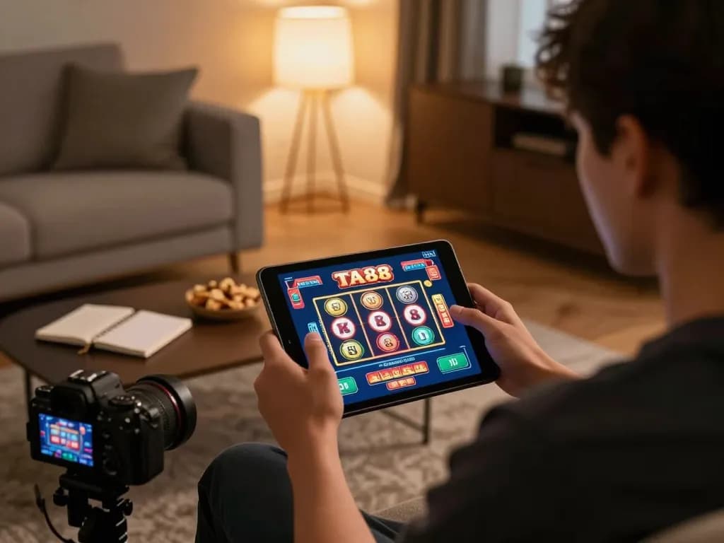 Experience intense gaming with TA88 in a cozy home setup, engaging in online slots.