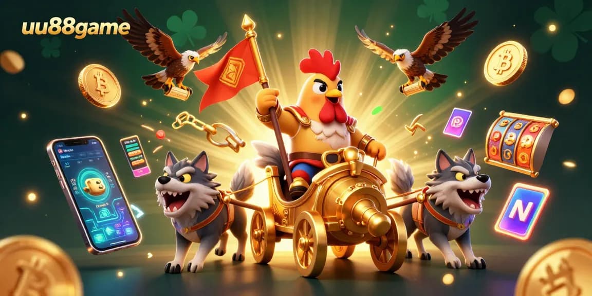Experience thrilling gameplay at uu88game with vibrant casino scenes featuring slot reels and crypto coins.