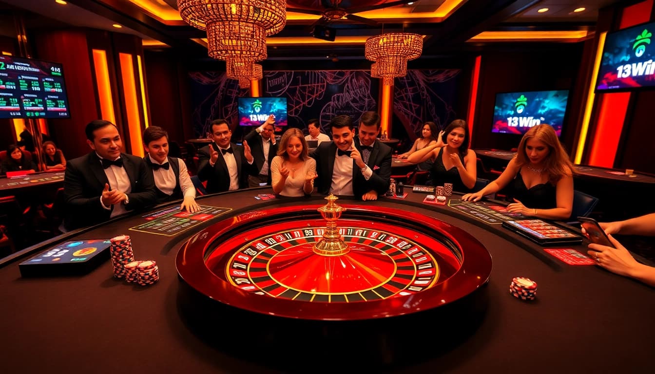Experience the thrill of winning at 13Win with vibrant roulette and poker action.