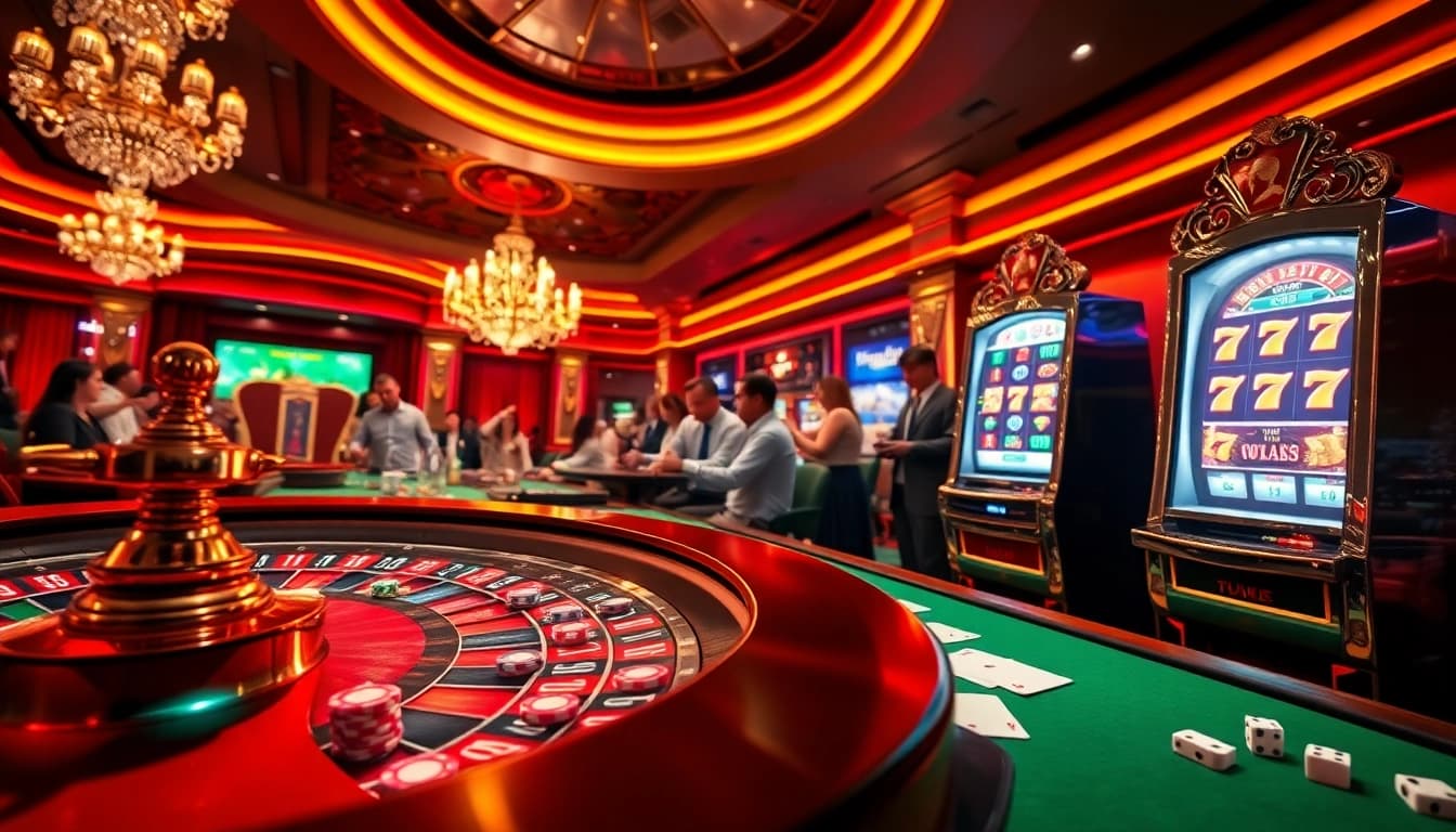 Experience thrilling gameplay at https://co88.vin/ with an exciting scene featuring casino tables, poker chips, and slot machines.