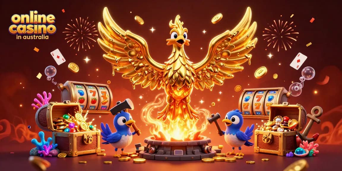 Experience the excitement of the online casino in australia with vibrant golden phoenix and slot elements.