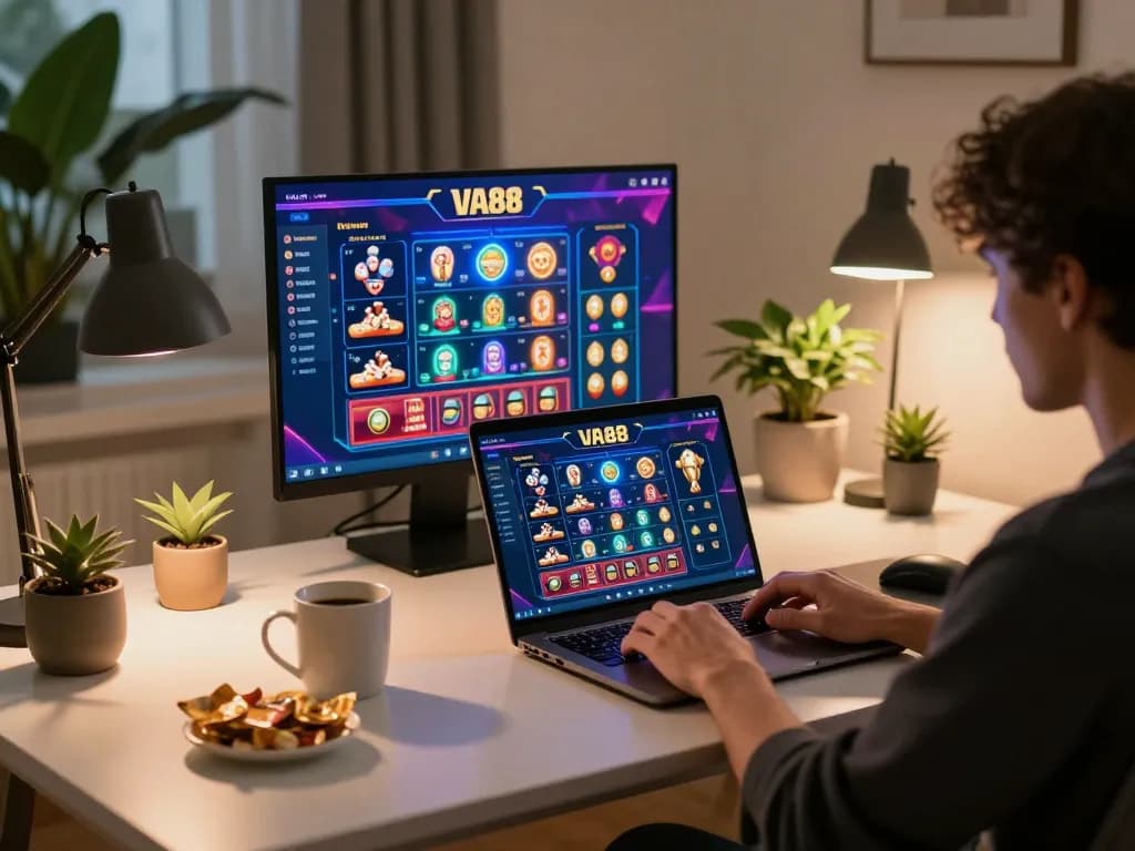 VA88 online gambling setup with player engaging in strategic gameplay at home