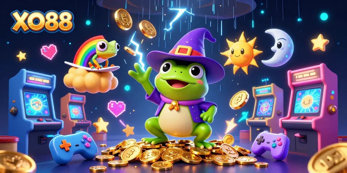 Play and win with XO88 in a dazzling 3D casino world filled with gold coins and vibrant games.
