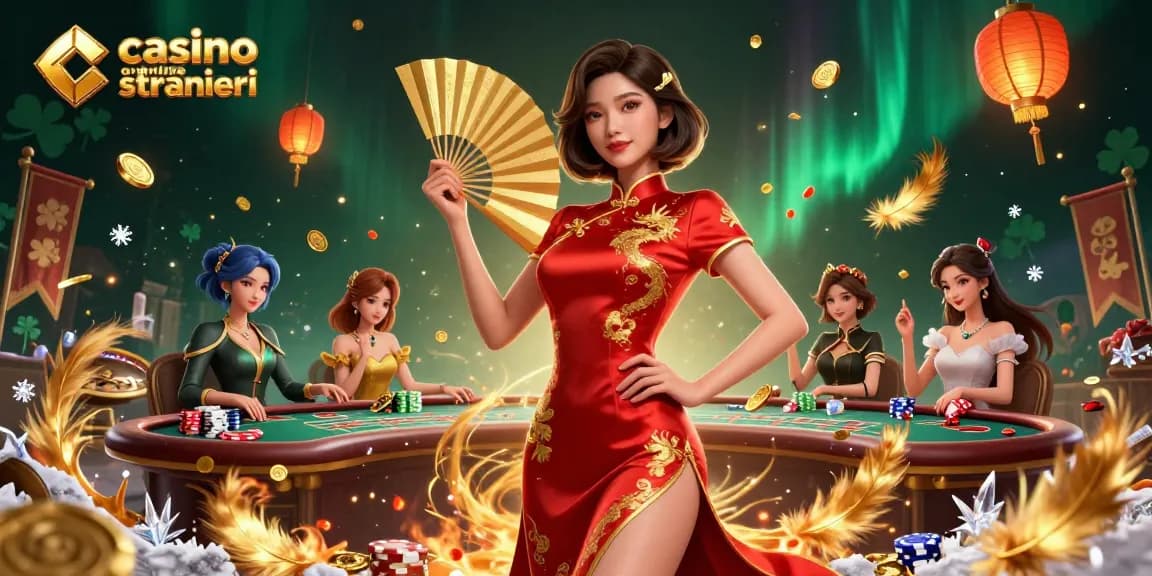 Vivi emozionanti vincite nei casino online stranieri con una scena glamour caratterizzata da giochi vivaci e dettagli dorati.