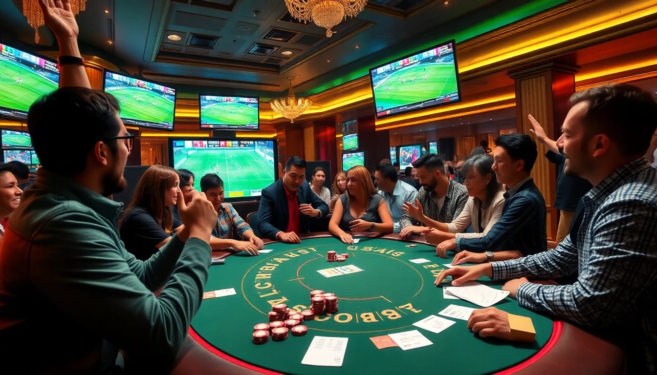 Judi Bola players enjoying an exhilarating betting experience at a luxurious casino table.