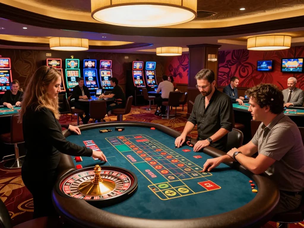 VA88 players engaged in thrilling roulette gameplay at a luxury casino venue.