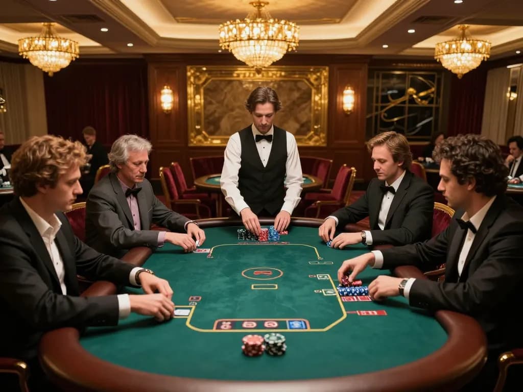 Pemain TEPAT88 merencanakan strategi selama permainan poker berisiko tinggi yang eksklusif di lingkungan kasino mewah