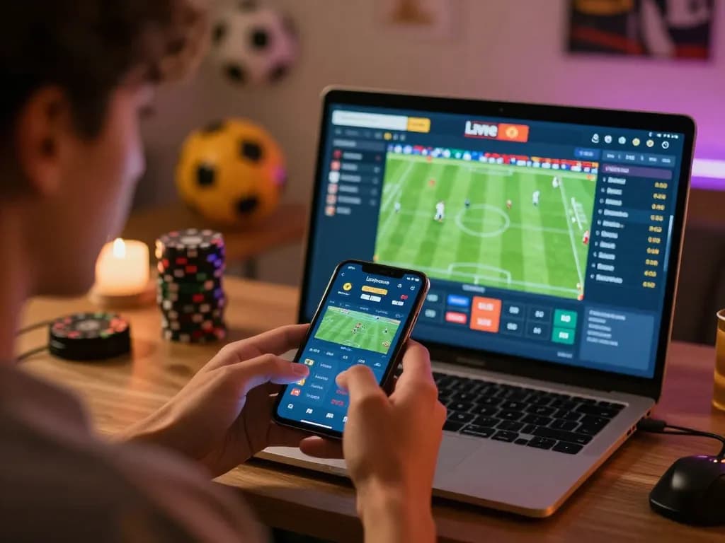 Soi Kèo action captured during live sports betting on a smartphone, showcasing engagement and excitement.